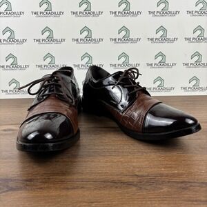 Mens Two Tone Dress Shoes Brown Black Faux Leather Oxfords Formal‎